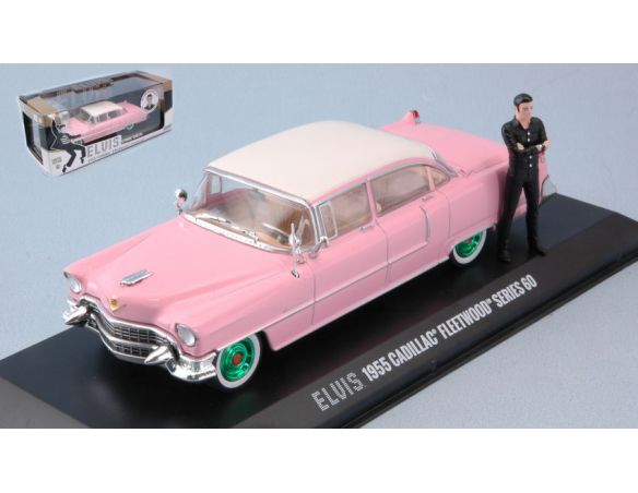 Greenlight GREEN86436B CADILLAC FLEETWOOD 1955 PINK W/ELVIS PRESLEY FIGURE GREEN WHEELS 1:43 Modellino