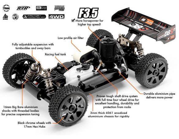 HPI Racing 106118 D8S 4WD RTR BUGGY 3.5 cc 1:10 Radiocomando