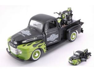 Maisto MI32171G FORD F1 PICK UP 1948 W/HARLEY DAVIDSON FL PANHEAD BLACK/GREEN 1:24 Modellino
