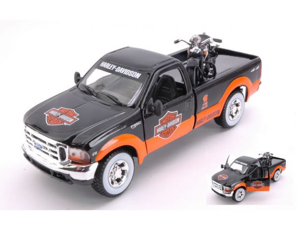 Maisto MI32172A FORD F-350 1999 W/HARLEY DAVIDSON EL KNUCKLEHEAD BLACK/ORANGE 1:27-1:24 Modellino