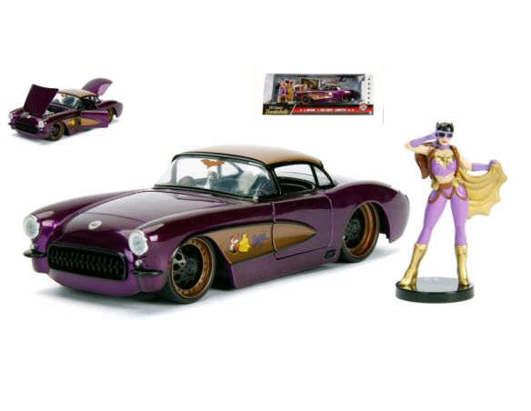 JADA TOYS JADA30457 BATGIRL W/1957 CHEVY CORVETTE VIOLET/BRONZE 1:24 Modellino