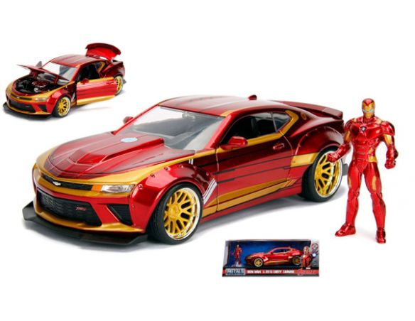 JADA TOYS JADA99724 IRON MAN W/2016 CHEVY CAMARO METALLIC RED 1:24 Modellino