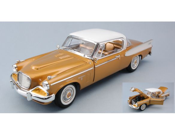 LUCKY DIE CAST LDC20018GD STUDEBAKER GOLDEN HAWK 1958 GOLD W/WHITE ROOF  1:18 Modellino