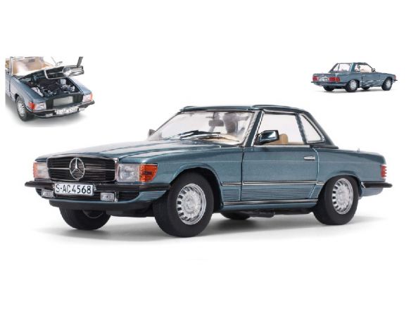 SunStar SS4666 MERCEDES 350 SL (R107) METALLIC LIGHT BLUE HARDTOP 1:18 Modellino
