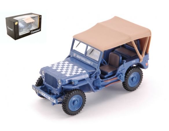 CARARAMA CA4-91840 JEEP 1/4 TON MILITARY VEHICLE BLUE W/SOFT TOP 1:43 Modellino