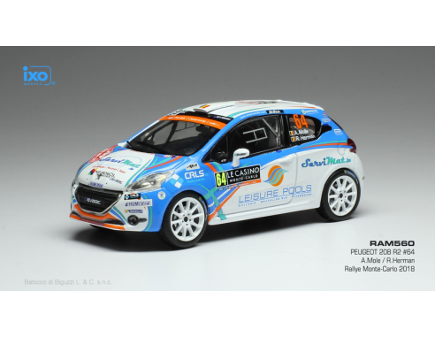Ixo model RAM560 PEUGEOT 208 R2 WRC N.64 RALLY MONTE CARLO 2018 MOLE-HERMAN 1:43 Modellino