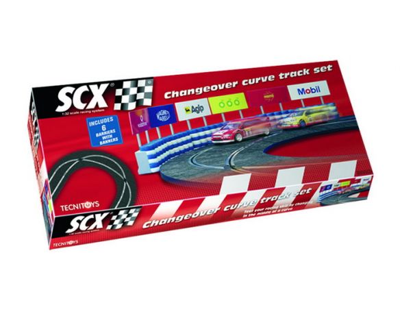 SCX 88440 Curva di cambio corsia con cataste di sicurezza 1:32 scatola rovinata