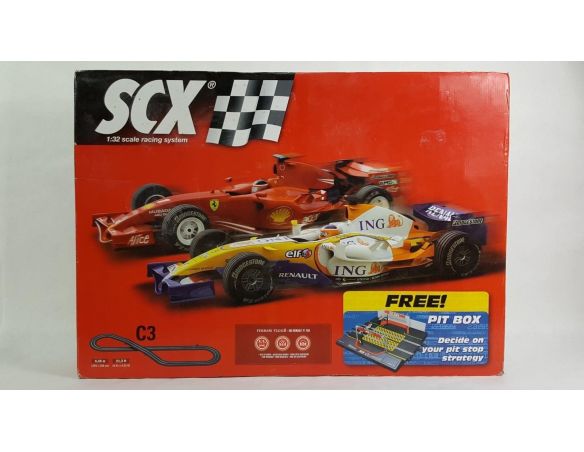 SCX 81030 Circuito C3 F1 Ferrari V Renault con Pit Stop 1:32 scatola rovinata