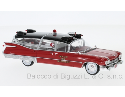 Neo Scale Models NEO45264 CADILLAC SUPERIOR AMBULANCE CHICAGO FIRE DEPT.1959 RED 1:43 Modellino