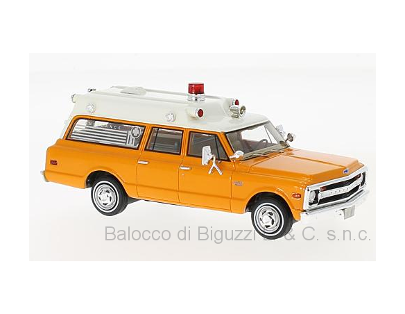 Neo Scale Models NEO47245 CHEVROLET SUBURBAN AMBULANCE 1970 ORANGE/WHITE 1:43 Modellino