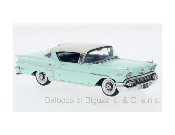 Neo Scale Models NEO49566 CHEVROLET BELAIR IMPALA COUPE HARDTOP 1958 LIGHT GREEN/WHITE  1:43 Modellino