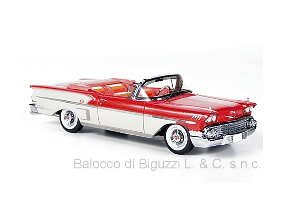 Neo Scale Models NEO49567 CHEVROELT BELAIR IMPALA CONVERTIBLE 1958 RED/WHITE 1:43 Modellino