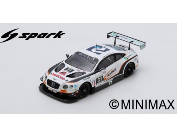 Spark Model SB225 BENTLEY CONTINENTAL GT3 N.31 24 H SPA 2018 SMITH-PIERCE-MEYRICK-MORRIS Modellino
