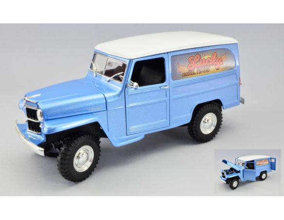 LUCKY DIE CAST LDC92858AB WILLYS JEEP VAN LUCKY EST.1978 LIGHT BLUE METALLIC W/WHITE ROOF 1:18 Modellino