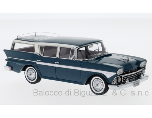 Neo Scale Models NEO44667 RAMBLER CUSTOMS CROSS COUNTRY 6 STATION WAGON 1956 MET.BLUE/WHITE 1:43 Modellino