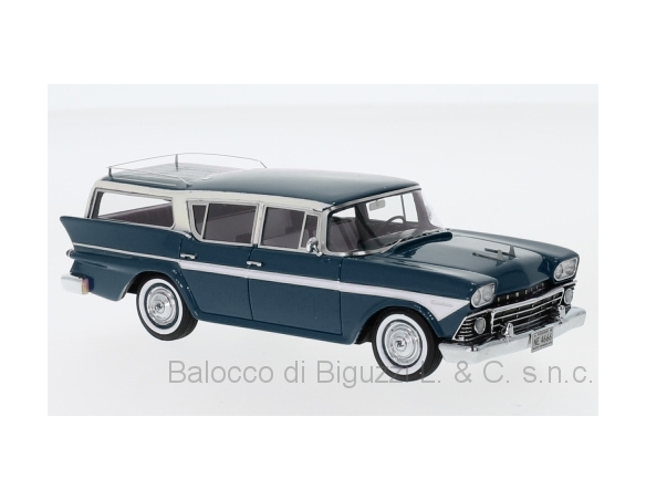 Neo Scale Models NEO44667 RAMBLER CUSTOMS CROSS COUNTRY 6 STATION WAGON 1956 MET.BLUE/WHITE 1:43 Modellino