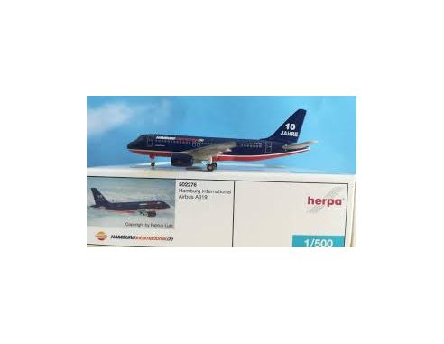 Herpa 502276 Hamburg International Airbus A319 "10 Jahre" 1:500 Aereo Modellino