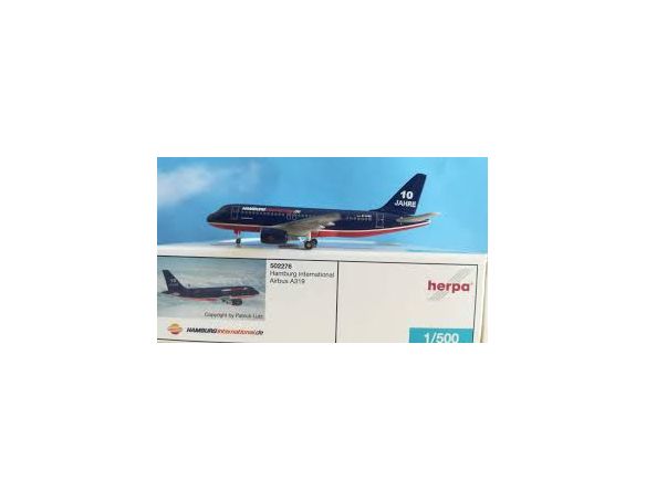 Herpa 502276 Hamburg International Airbus A319 "10 Jahre" 1:500 Aereo Modellino