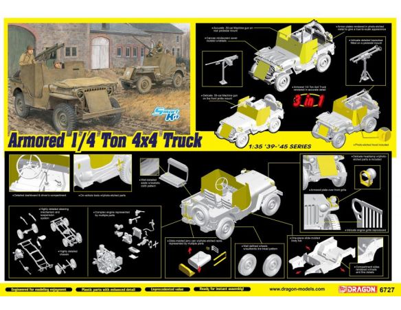 Dragon D6727 ARMORED 1/4-Ton 4x4 TRUCK W/50-cal MACHINE GUN KIT 1:35 Modellino