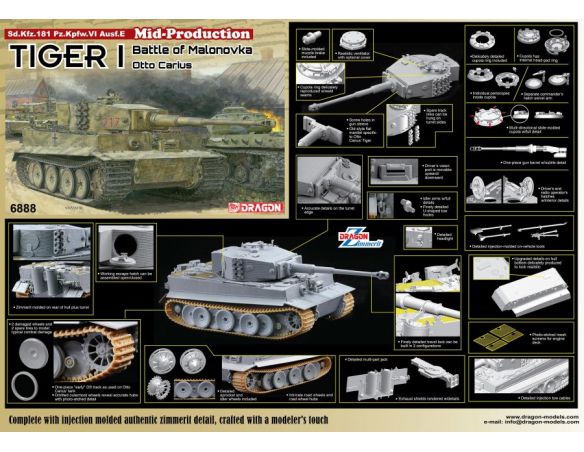 Dragon D6888 TIGER 1 MID-PRODUCTION W/ZIMMERIT OTTO CARIUS KIT 1:35 Modellino