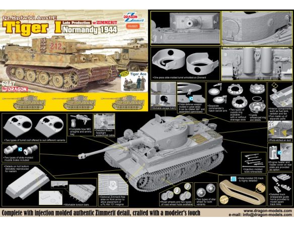 Dragon D6947 TIGER I LATE PRODUCTION W/ZIMMERIT (NORMANDY 1944) KIT 1:35 Modellino