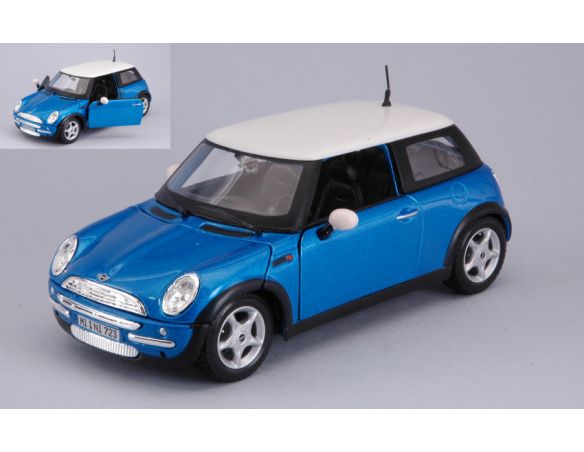 Maisto MI31219BL NEW MINI COOPER 2002 BLUE W/WHITE ROOF 1:24 Modellino