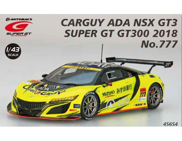 Ebbro EB45654 HONDA NSX GT3 N.777 SUPER GT300 T.KIMURA-N.YOKOMIZO-COZZOLINO 1:43 Modellino