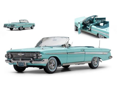 SunStar SS3409 CHEVROLET IMPALA OPEN CONVERTIBLE 1961 LIGHT TURQOISE 1:18 Modellino
