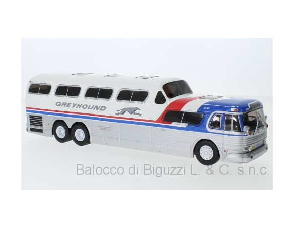 IXO MODEL BUS021 GMC SCENICRUISER B GREYHOUND 1956 WHITE-SILVER 1:43 Modellino