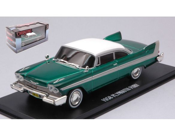 Greenlight GREEN86575GR PLYMOUTH FURY 1958 CHRISTINE 1983 RED W/WHITE ROOF GREEN VERSION 1:43 Modellino