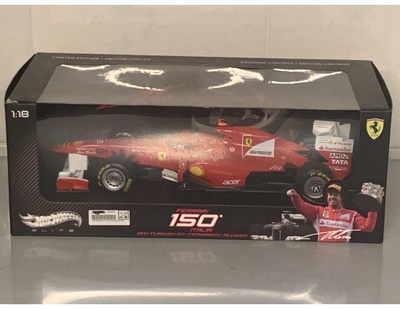 Hot Wheels HWW1198 FERRARI FERNANDO ALONSO 2011 N.5 3rd TURKISH GP 1:18 Scatola Rovinata