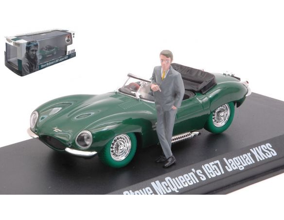 Greenlight GREEN86434GR JAGUAR XKSS 1957 W/STEVE MC QUEEN FIGURE GREEN WHEELS 1:43 Modellino