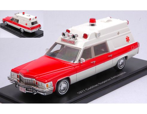 Neo Scale Models NEO47241 CADILLAC SUPERIOR AMBULANCE 1977 WHITE/RED 1:43 Modellino