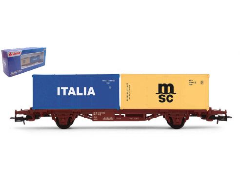 Heller HL6111 CARRO PIANALE A DUE ASSI CON 2 CONTAINER DA 20 EPOCA V SCALA H0 1:87 Modellino