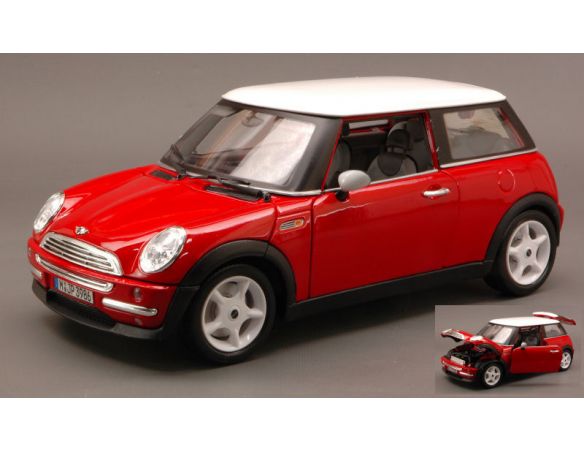 BBURAGO BU12034 NEW MINI COOPER RED W/WHITE ROOF 1:18 Modellino