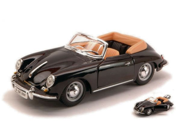 BBURAGO BU22078 PORSCHE 356 B CABRIOLET 1961 BLACK 1:24 Modellino