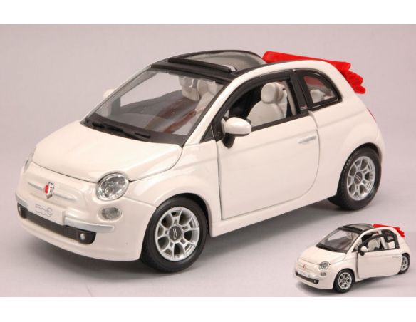 BBURAGO BU22117W FIAT NUOVA 500 CABRIOLET 2010 WHITE 1:24 Modellino
