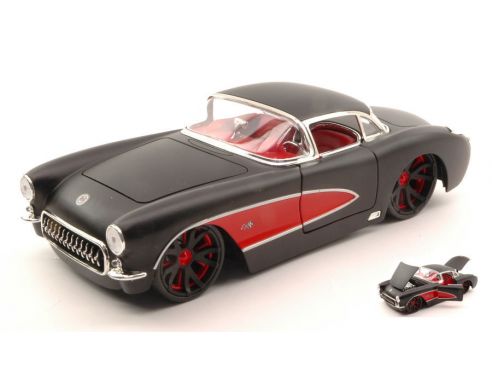 JADA TOYS JADA96806BKR CHEVY CORVETTE 1957 BLACK W/RED WHEELS 1:24 Modellino