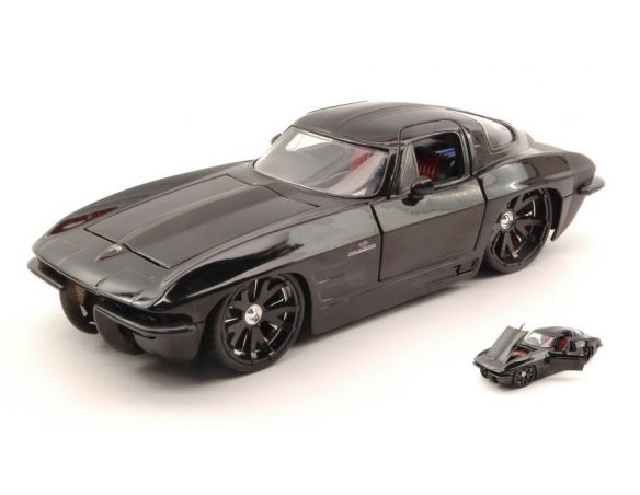 JADA TOYS JADA96808BK CHEVY CORVETTE STINGRAY 1963 BLACK W/BLACK WHEELS 1:24 Modellino