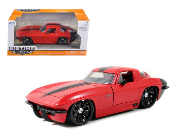 JADA TOYS JADA96808R CHEVY CORVETTE STINGRAY 1963 RED W/BLACK WHEELS 1:24 Modellino