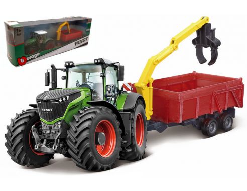 BBURAGO BU31653 FENDT 1050 VARIO TRACTOR + TRAILER + LOADER cm 23 Modellino