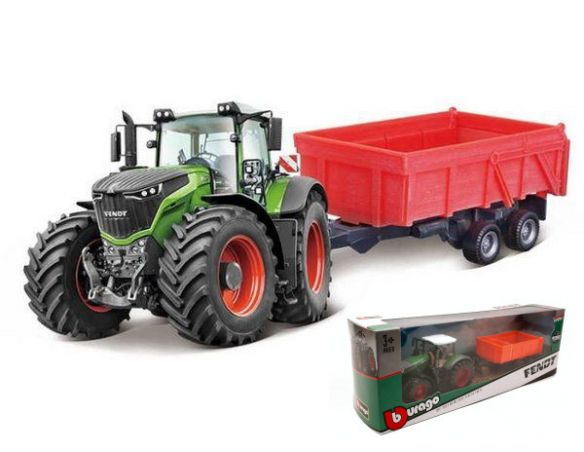 BBURAGO BU31654 FENDT 1050 VARIO TRACTOR + TRAILER SPANDILETAME cm 22 Modellino