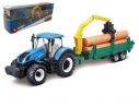 BBURAGO BU31655 NEW HOLLAND T7.315 TRACTOR + TRAILER WOODEN LOGS cm 26 Modellino