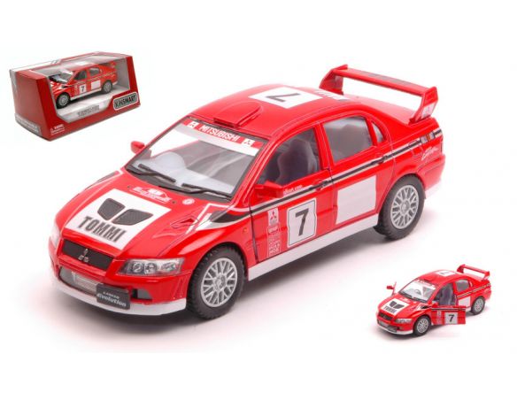 KINSMART KT5048W MITSUBISHI LANCER EVO VII WRC N.7 RED/WHITE cm 12 BOX Modellino