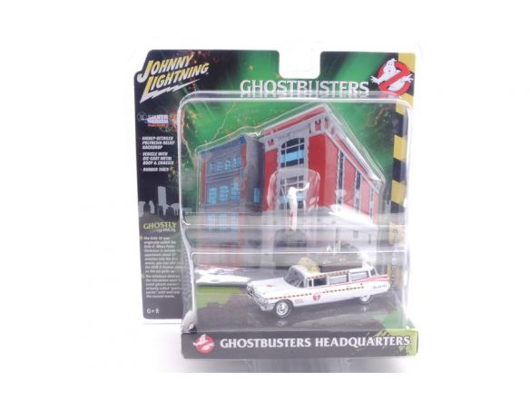 AUTO WORLD JLSP031 GHOSTBUSTERS FIREHOUSE W/ECTO-1A SILVER SCREEN BLISTER 1:64 Modellino