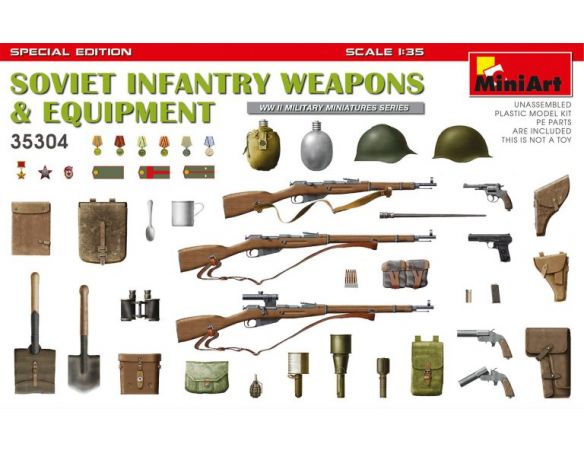 MINIART MIN35304 SOVIET INFANTRY WEAPONS AND EQUIPMENT KIT 1:35 Modellino