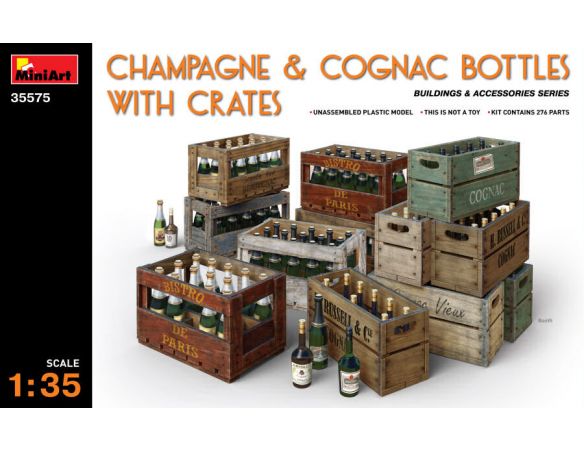 MINIART MIN35575 CHAMPAGNE & COGNAC BOTTLES W/CRATES KIT 1:35 Modellino