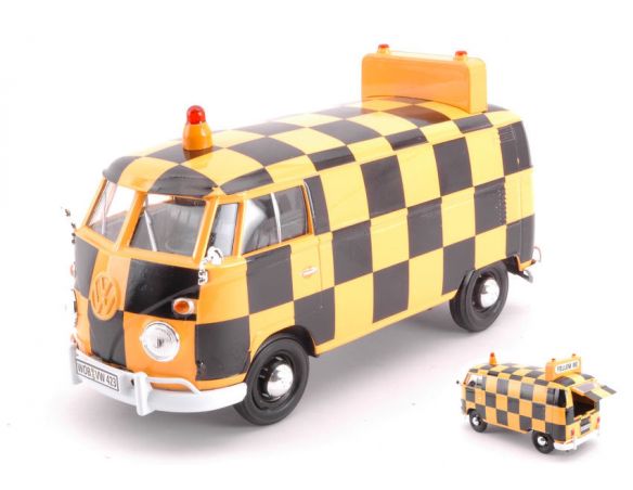 MOTORMAX MTM79572 VW TYPE 2 (T1) 1965 DELIVERY VAN AIRPORT RUNWAY BLACK/ORANGE 1:24 Modellino
