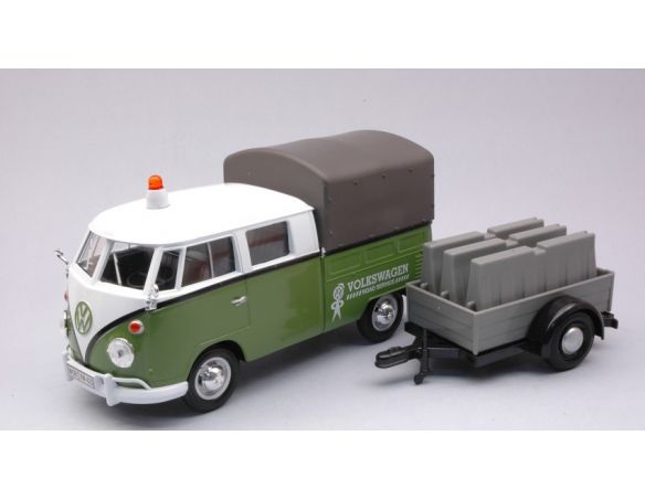 MOTORMAX MTM79676 VW T2 PICK UP ROAD MAINTENANCE TRAILER GREEN/WHITE 1:24 Modellino