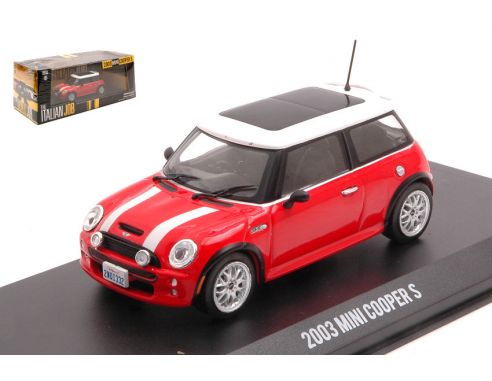 GREENLIGHT GREEN86547 MINI COOPER S THE ITALIAN JOB 2003 RED W/WHITE STRIPES 1:43 Modellino